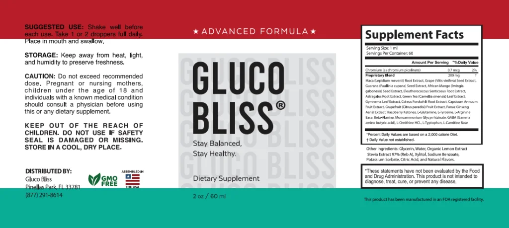 GlucoBliss Product Label